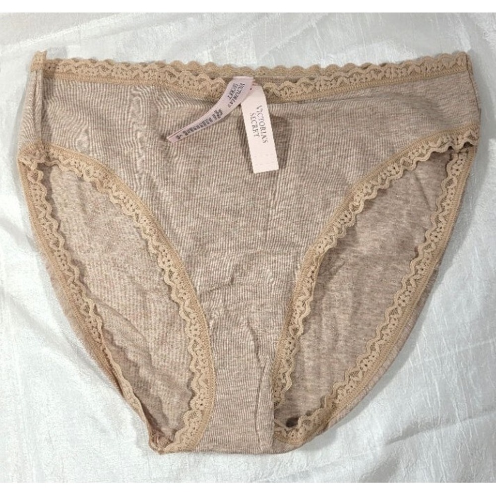 Victoria's Secret The Lacie Lace-Waist Heather Rib Brief Panty Sparkle Beige - M
